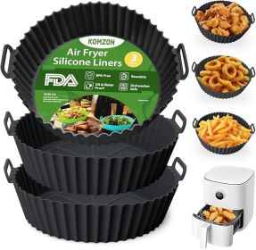 3 Pack Air Fryer Silicone Liners, 8Inch Airfryer Liners, AirFryer Basket Liner, Reusable Food Grade Air Fryers Basket Pots Oven Liner Baking Tray