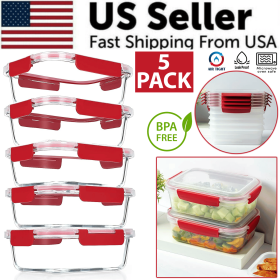 5 Pack Stackable Food Storage Containers Airtight & Leakproof Set Snap Lock Lids (size: 5 Pack - 900ml / 30oz)